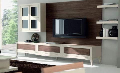 Mueble chapa y madera natural salón